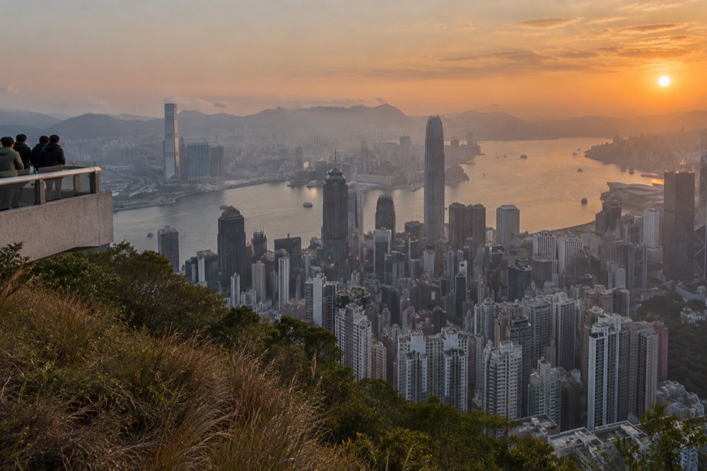 View across Hong Kong harbour from the hillside above Victoria Gap