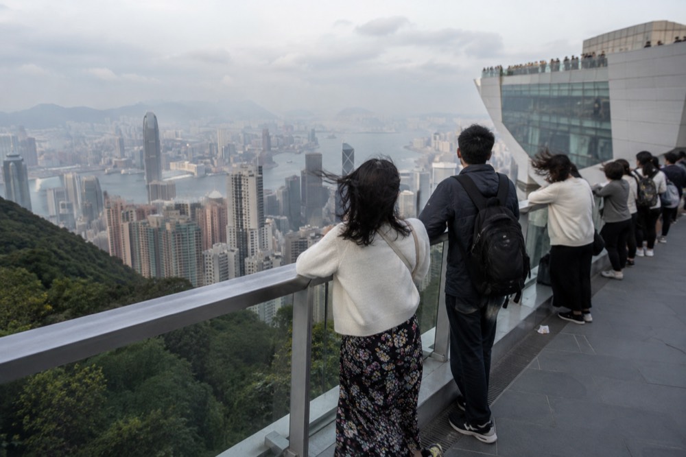 Visitors' railings and open-air walkway on a rooftop viewing platform