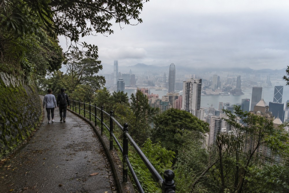 Lugard Road path curving around the hillside with the city and harbour below